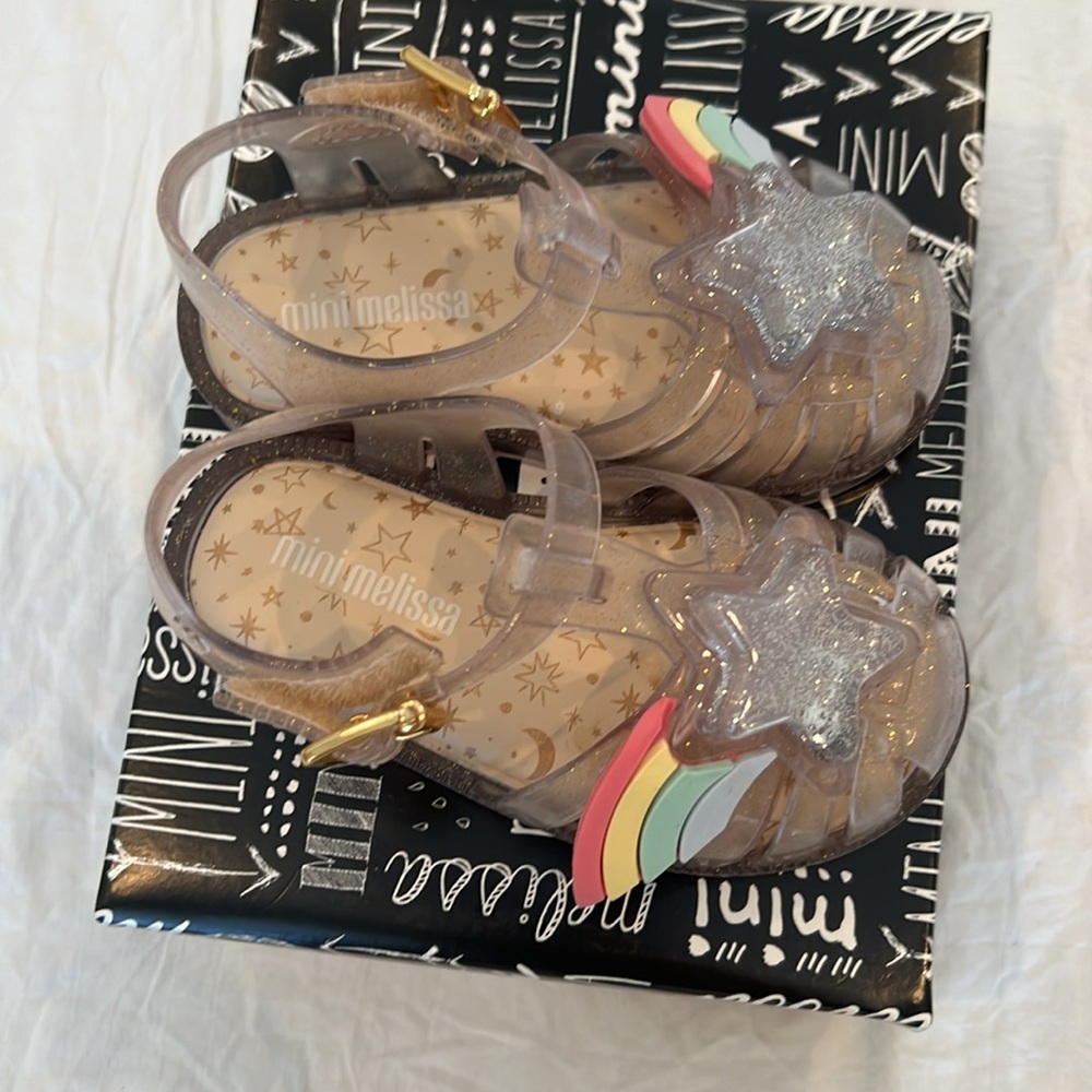 Mini Melissa Clear Sandals with Rainbow and Star Accents New In Box - Picture 3 of 6